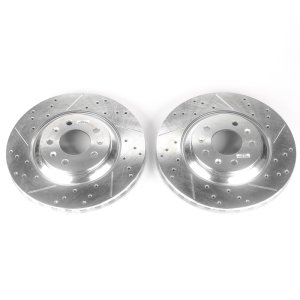 Cadillac CTS Brake Rotors (2) - Front - PowerStop - Evolution Drilled & Slotted - Silver - `06-`07