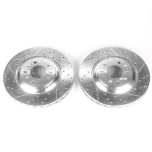 Cadillac CTS Brake Rotors (2) - Front - PowerStop - Evolution Drilled & Slotted - Silver - `06-`07