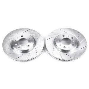 Pontiac Solstice Brake Rotors (2) - Front - PowerStop - Evolution Drilled & Slotted - Silver - `06-`09