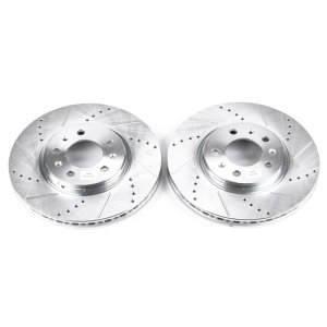 Pontiac Solstice Brake Rotors (2) - Front - PowerStop - Evolution Drilled & Slotted - Silver - `06-`09