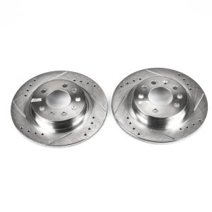 Pontiac Solstice Brake Rotors (2) - Rear - PowerStop - Evolution Drilled & Slotted - Silver - `06-`09