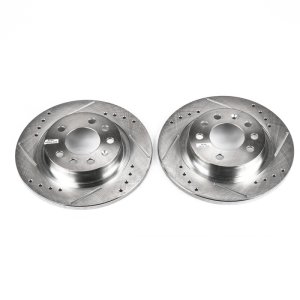 Pontiac Solstice Brake Rotors (2) - Rear - PowerStop - Evolution Drilled & Slotted - Silver - `06-`09