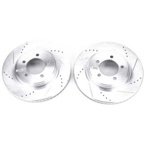 Ford Explorer Brake Rotors (2) - Front - PowerStop - Evolution Drilled & Slotted - Silver - `06-`10