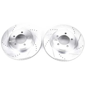 Ford Explorer Brake Rotors (2) - Front - PowerStop - Evolution Drilled & Slotted - Silver - `06-`10