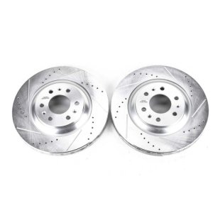 Cadillac SRX Brake Rotors (2) - Front - PowerStop - Evolution Drilled & Slotted - Silver - `04-`09