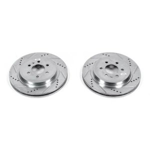 Cadillac SRX Brake Rotors (2) - Rear - PowerStop - Evolution Drilled & Slotted - Silver - `04-`09