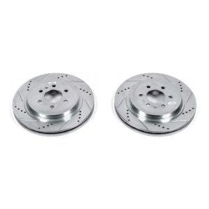 Cadillac SRX Brake Rotors (2) - Rear - PowerStop - Evolution Drilled & Slotted - Silver - `04-`09
