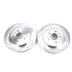 Cadillac CTS Brake Rotors (2) - Rear - PowerStop - Evolution Drilled & Slotted - Silver - `06-`07