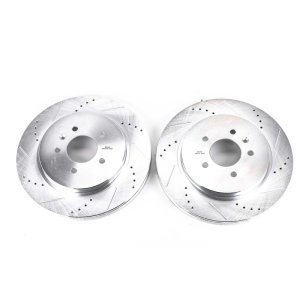 Cadillac CTS Brake Rotors (2) - Rear - PowerStop - Evolution Drilled & Slotted - Silver - `06-`07
