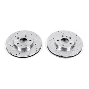 Cadillac CTS Brake Rotors (2) - Front - PowerStop - Evolution Drilled & Slotted - Silver - `08-`14