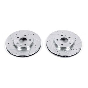 Cadillac CTS Brake Rotors (2) - Front - PowerStop - Evolution Drilled & Slotted - Silver - `08-`14