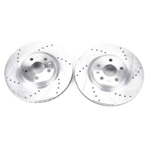 Cadillac CTS Brake Rotors (2) - Front - PowerStop - Evolution Drilled & Slotted - Silver - `08-`14