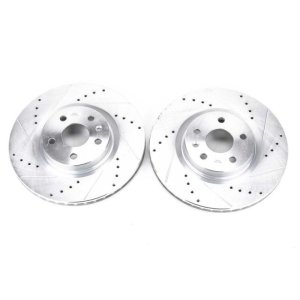 Cadillac CTS Brake Rotors (2) - Front - PowerStop - Evolution Drilled & Slotted - Silver - `08-`14