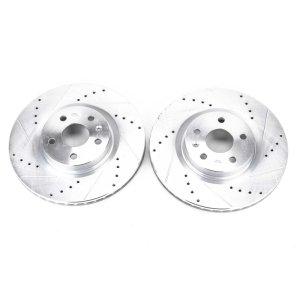 Cadillac CTS Brake Rotors (2) - Front - PowerStop - Evolution Drilled & Slotted - Silver - `08-`14