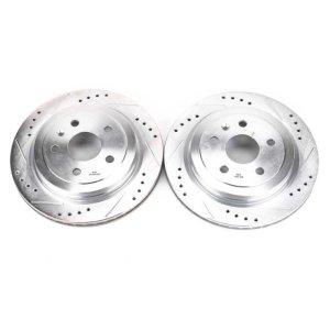 Cadillac CTS Brake Rotors (2) - Rear - PowerStop - Evolution Drilled & Slotted - Silver - `08-`18