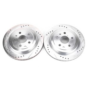 Cadillac CTS Brake Rotors (2) - Rear - PowerStop - Evolution Drilled & Slotted - Silver - `08-`18