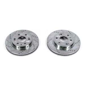 Chevrolet Tahoe Brake Rotors (2) - Front - PowerStop - Evolution Drilled & Slotted - Silver - `08-`19