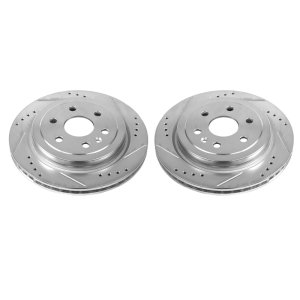 Cadillac SRX Brake Rotors (2) - Rear - PowerStop - Evolution Drilled & Slotted Zinc Plated Rotors - Silver - `10-`16