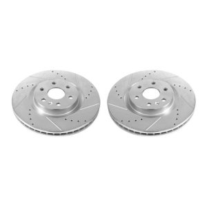 Cadillac SRX Brake Rotors (2) - Front - PowerStop - Evolution Drilled & Slotted - Silver - `10-`16