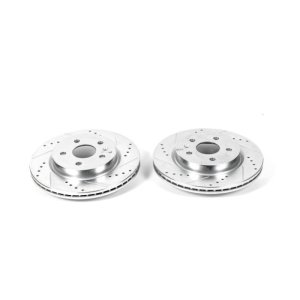 Cadillac CT6 Brake Rotors (2) - Rear - PowerStop - Evolution Drilled & Slotted Zinc Plated - Silver - `16-`19