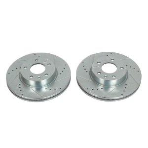 Cadillac ATS Brake Rotors (2) - Front - PowerStop - Evolution Drilled & Slotted - Silver - `13-`18