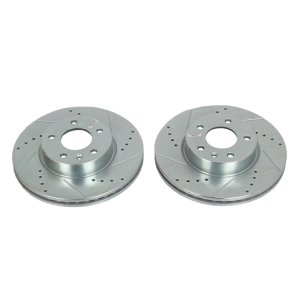 Cadillac ATS Brake Rotors (2) - Front - PowerStop - Evolution Drilled & Slotted - Silver - `13-`18
