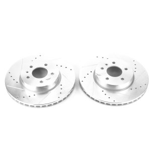 Cadillac ATS Brake Rotors (2) - Front - PowerStop - Evolution Drilled & Slotted - Silver Zinc - `13-`18