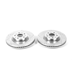 Cadillac CTS Brake Rotors (2) - Front - PowerStop - Evolution Drilled & Slotted - Silver - `14-`18