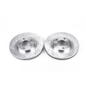 Buick Park Avenue Brake Rotors (2) - Front - PowerStop - Evolution Drilled & Slotted + Zinc Plated - Silver - `97-`04