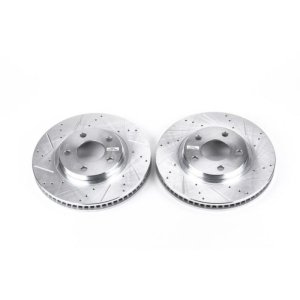 Cadillac Seville Brake Rotors (2) - Front - PowerStop - Evolution Drilled & Slotted + Zinc Plated - Silver - `97-`02 Cadillac Seville Brake Rotors (2) - Front - PowerStop - Evolution Drilled & Slotted + Zinc Plated - Silver - `97-`02