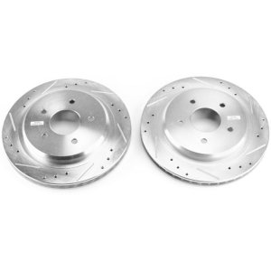 Chevrolet Corvette Brake Rotors (2) - Rear - PowerStop - Evolution Drilled & Slotted - Silver - `97-`13