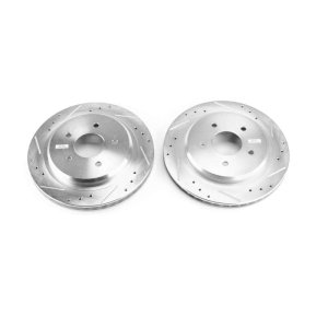 Chevrolet Corvette Brake Rotors (2) - Rear - PowerStop - Evolution Drilled & Slotted - Silver - `97-`13