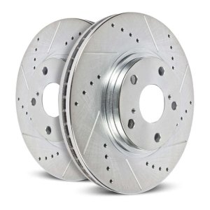 Chevrolet Corvette Brake Rotors (2) - Rear - PowerStop - Evolution Drilled & Slotted - Silver - `97-`13
