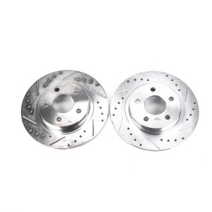 Buick Park Avenue Brake Rotors (2) - Rear - PowerStop - Evolution Drilled & Slotted - Silver - `03-`05