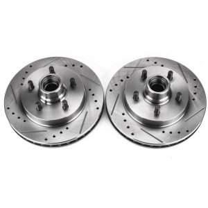 Chevrolet Camaro Brake Rotors (2) - Rear - PowerStop - Evolution Drilled & Slotted Rotors - Silver - `98-`02