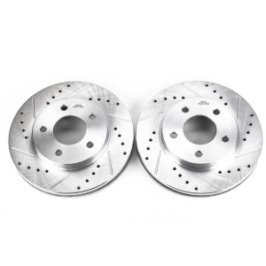 Buick Rendezvous Brake Rotors (2) - Front - PowerStop - Evolution Drilled & Slotted - Silver - `02-`07