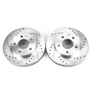 Buick Rendezvous Brake Rotors (2) - Front - PowerStop - Evolution Drilled & Slotted - Silver - `02-`07