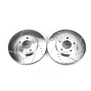 Buick Rendezvous Brake Rotors (2) - Front - PowerStop - Evolution Drilled & Slotted - Silver - `02-`06