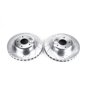 Pontiac GTO Brake Rotors (2) - Front - PowerStop - Evolution Drilled & Slotted - Silver Zinc - `05-`06