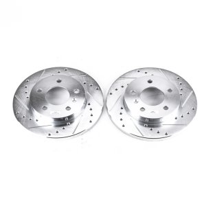 Buick Allure Brake Rotors (2) - Rear - PowerStop - Evolution Drilled & Slotted - Silver - `05-`09