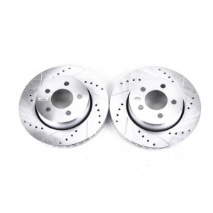 Dodge Nitro Brake Rotors (2) - Front - PowerStop - Evolution Drilled & Slotted Zinc Plated - Silver - `07-`11