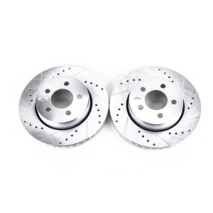 Dodge Nitro Brake Rotors (2) - Front - PowerStop - Evolution Drilled & Slotted Zinc Plated - Silver - `07-`11