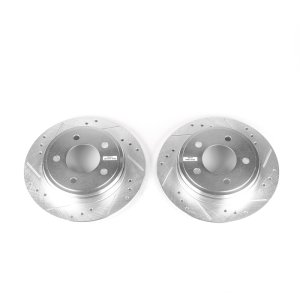 Chrysler Concorde Brake Rotors (2) - Rear - PowerStop - Evolution Drilled & Slotted - Silver Zinc Plated - `93-`04
