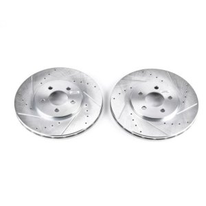 Chrysler Cirrus Brake Rotors (2) - Front - PowerStop - Evolution Drilled & Slotted Zinc Plated - Silver - `95-`00
