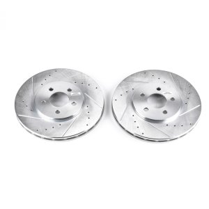 Chrysler Cirrus Brake Rotors (2) - Front - PowerStop - Evolution Drilled & Slotted Zinc Plated - Silver - `95-`00