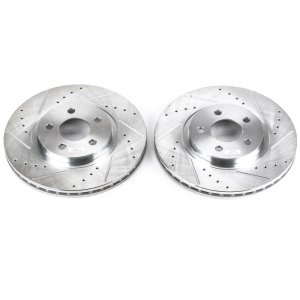 Chrysler PT Cruiser Brake Rotors (2) - Front - PowerStop - Evolution Drilled & Slotted - Silver - `01-`10