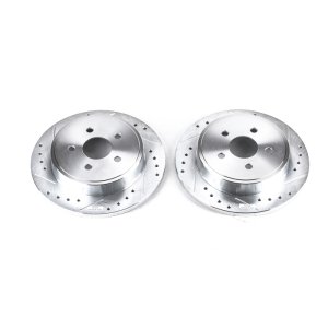 Chrysler PT Cruiser Brake Rotors (2) - Rear - PowerStop - Evolution Drilled & Slotted - Silver - `03-`07