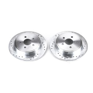 Chrysler PT Cruiser Brake Rotors (2) - Rear - PowerStop - Evolution Drilled & Slotted - Silver - `03-`07