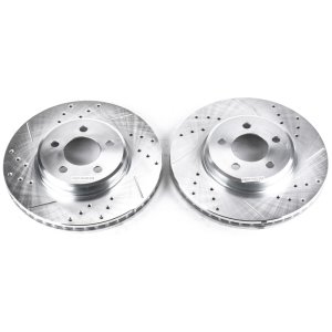 Dodge Magnum Brake Rotors (2) - Front - PowerStop - Evolution Drilled & Slotted - Silver - `05-`08