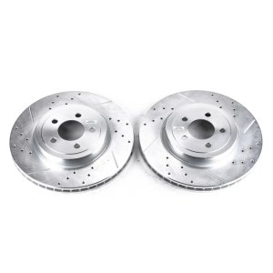 Dodge Magnum Brake Rotors (2) - Front - PowerStop - Evolution Drilled & Slotted - Silver - `05-`08